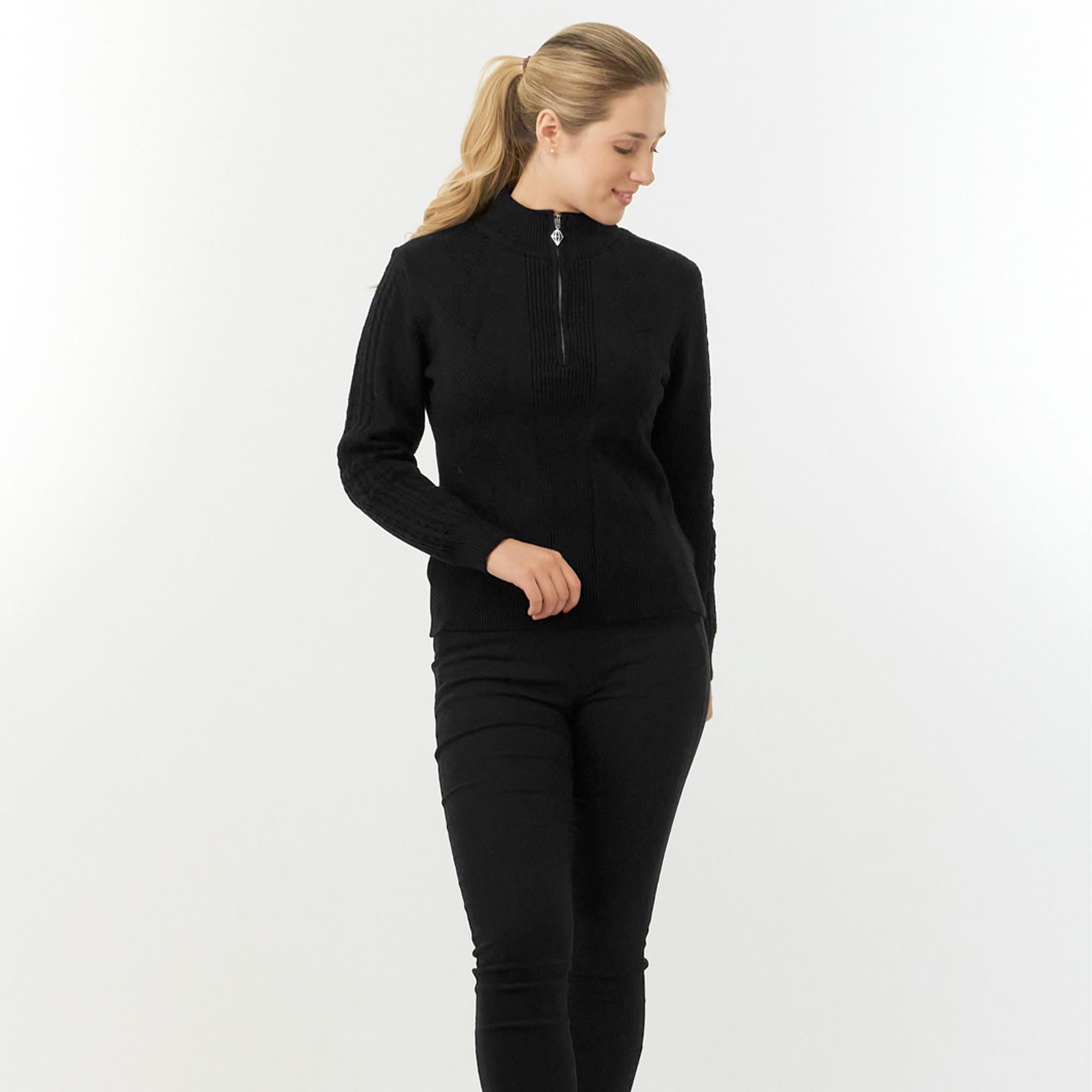 Pure Golf Sorrell Cable Knit Lined Ladies Golf Jumper Black